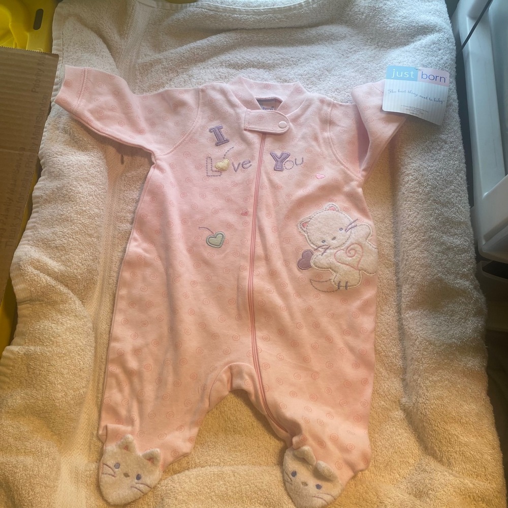 Just Born Little Wonders Baby Girl Sleepers Lot of 3 NWT 0-3M 3-6M Pink White